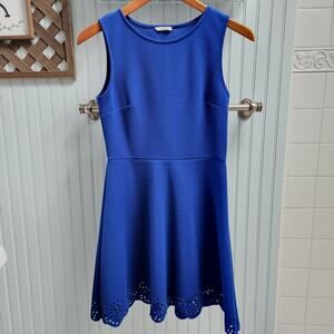 Peach Royal Sleeveless Royal Blue A Line Dress with Geometric Cutouts on Hem